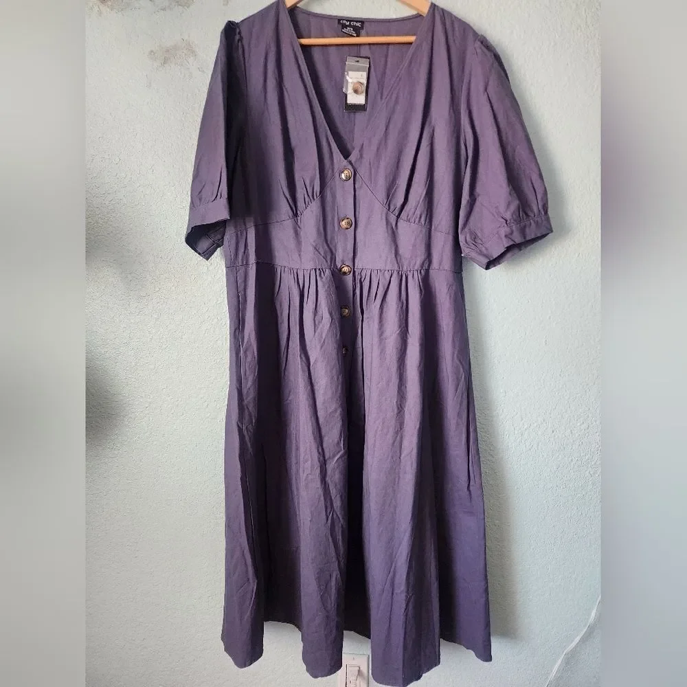 City Chic Sunset Stroll Dusty Lilac Midi Dress with Button Detail - Picture 5 of 16